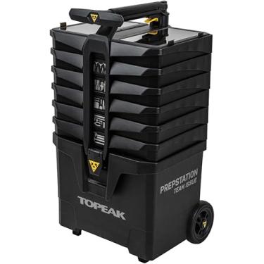Imagem de Topeak Estação de ferramentas PrepStation Team Issue – Conjunto de ferramentas profissionais de bicicleta de 48 peças em carrinho de rodinhas com rodas de 12 cm e bandejas de 7 compartimentos