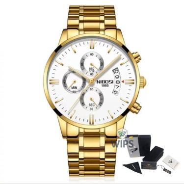Imagem de Relógio Masculino Nibosi 2309 Analógico Dourado/Branco