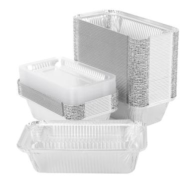 Imagem de TAICHEUT Pacote com 60 formas de pão de alumínio de 700 g, frigideiras pequenas prateadas com tampas para panificação de pão, embalagem de armazenamento de alimentos