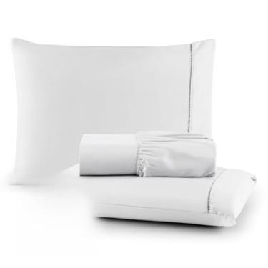 Imagem de Roupa de cama extra macio lençol elástico 03 peças(branco,CASAL)