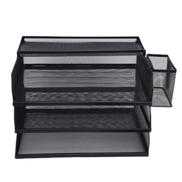 Imagem de Marhynchus Classificador de Arquivos de Mesa de Malha Organizador de 3 Camadas Com o Suporte de Caneta de Caixa Superior de Grande Capacidade para Armazenamento de Cartas A4 para a Escola