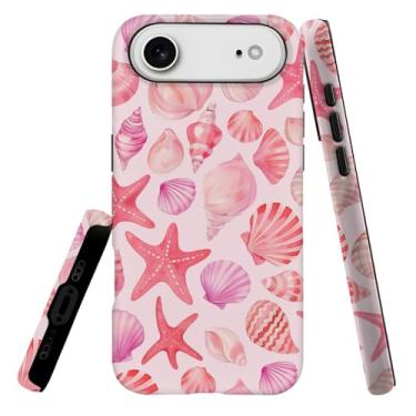 Imagem de Capa compatível com L16QX Air, capa rígida híbrida de 2 camadas, macia à prova de choque para meninas e mulheres, padrão de estrelas do mar de conchas rosa