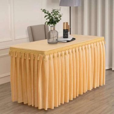 Imagem de Toalha de mesa de veludo dourado para conferências, exposições, pendurada, com franjas, para saia de mesa com borlas, retangular, champanhe, 180x60x75 cm