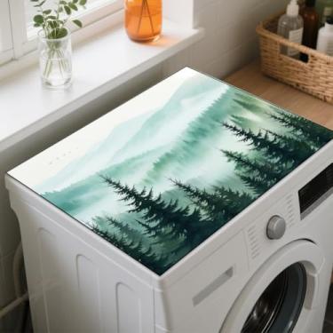Imagem de GLOBLELAND Tapete superior para máquina de lavar árvore de montanha 60 x 50 cm, pinheiros, lavadora, secadora, capa de poeira, tapete Green Hills para máquina de lavar roupa para lavadora, secadora