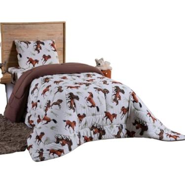 Imagem de Coberta Cobertor Edredom Manta Soft Dupla Face Solteiro Menino Menina Grosso Quente Cavalinho Macio