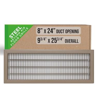 Imagem de Serve para abertura de duto 8x24 e 24x8 | Grade de piso de retorno de ar da Handua | Grelha de cobertura de ventilação andável para piso | Marrom | Lâminas fixas resistentes | Dimensões externas: 24