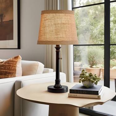 Imagem de Oneach Luminária De Mesa Pequena De 19,5" Para Quarto - Luminárias De Cabeceira Para Mesa De Cabeceira, Luminária De Mesa Preta Para Sala De Estar Com Cúpula De Tecido, Luminária De Leitura De Mesa