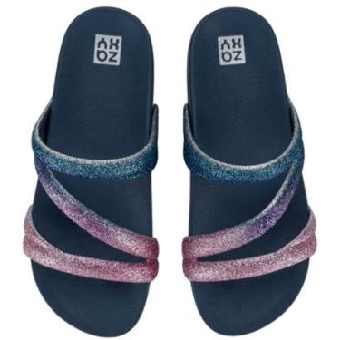 Imagem de Sandália Rasteira Feminino Pepete Slide Zaxy Glitter 18956 Azul N° 38-Feminino