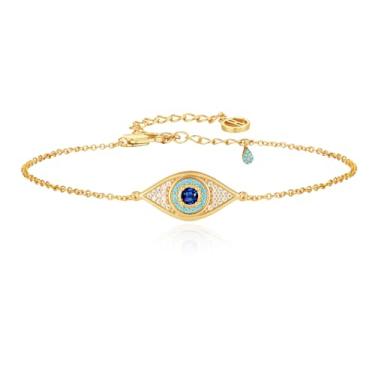 Imagem de Cicy Bell Tornozeleira feminina com olho turco banhado a ouro 18 quilates, zircônia, moderna, ajustável, delicada, redonda, férias, tornozeleira, joias, presentes, 9.2 inches, Latão banhado a ouro 18K