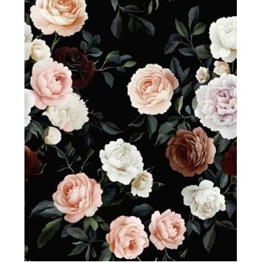 Imagem de VOLEAAR Papel de parede floral escuro para jardim, descasque e cole, papel de parede vintage rosa botânico removível para quarto, cubículo, estante, vinil Boho papel de contato com flores pequenas