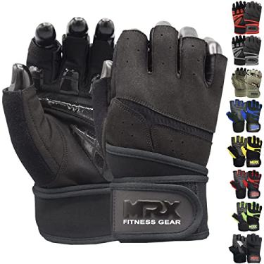 Imagem de MRX BOXING & FITNESS Luvas de treino masculinas com suporte de pulso para levantamento de peso | Acessórios para homens peso sem dedos Powerlifting, preto 2627 (2627-BLK-M)