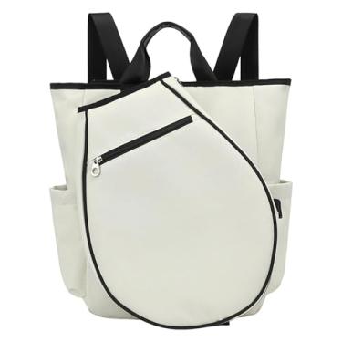 Imagem de oshhni Mochila de tênis com bolsos para armazenamento, bolsa de viagem com alça ajustável para badminton, bolsa de pickleball para treinamento de prática, Branco