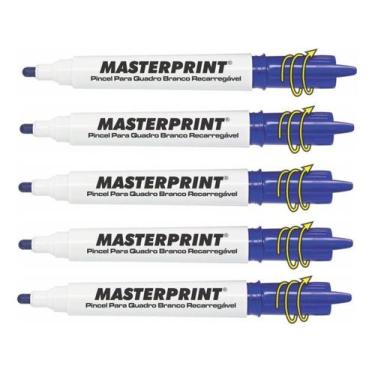 Imagem de Kit 5 Marcador Caneta Pincel Quadro Branco Lousa - Masterprint, Azul