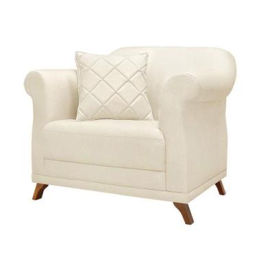 Imagem de Poltrona Decorativa em Linho Rústico Natural com Pés de Madeira - Amst