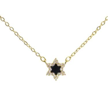 Imagem de Feito em Israel Colar de Estrela de Davi banhado a ouro 14K para mulheres – Pingente de símbolo judaico de Israel – Hebraico elegante com zircônia cúbica delicada religiosa judaica, 14", Banhado a