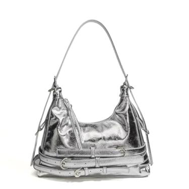 Imagem de ALWY Bolsa Feminina Couro Alça Transversal Fechamento Zíper, Moderna, Luxuosa, Estilosa, Casamento, Passeio (Prata)