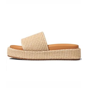 Imagem de EQAUDES Sandálias femininas plataforma plataforma bico aberto verão alpargatas praia ráfia sem cadarço bonito sapatos sociais confortáveis roupas de resort tendência 2025, 1 Marrom, 37