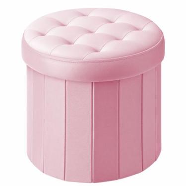 Imagem de Cesta otomana dobrável para armazenamento, redonda, 36x36x33cm, veludo