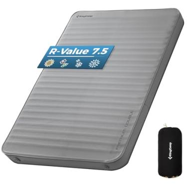 Imagem de KingCamp Almofada de dormir dupla auto-inflável 3D de luxo para acampamento, colchão de acampamento para 2 pessoas com saco de bomba, colchão de espuma ultra grossa Queen Size tapete de ar (200,7 x