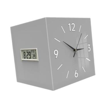 Imagem de Generic Relógio de parede de canto duplo com ornamento, calendário, data, semana, relógio decorativo para estudo, dormitório, quarto, presente de inauguração, Cinza