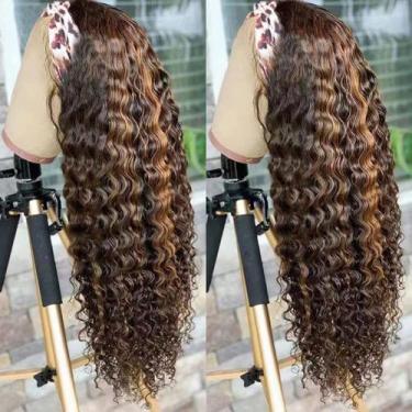 Imagem de Peruca com faixa de cabeça XSY Human Hair Highlight Ombre Deep Wave 70