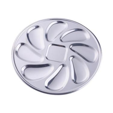 Imagem de FytStycale Prato para Ostras de 23 Cm com 8 Ranhuras para Conchas, Prato para Aperitivos, Durável, para Churrascos No Jardim, Prato Acessório, Versátil, Prateado, Tamanho real