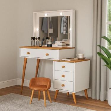 Imagem de Penteadeira Ágata com Espelho Led e Gavetas 100% MDF Para Maquiagem Ac