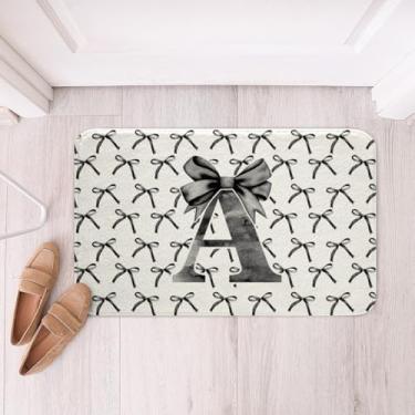 Imagem de Tapetes de banho infantis com laço de desenho animado, gravata borboleta preta letra A e nó princesa, tapetes para meninas e mulheres, tapetes de banho em aquarela, tapetes de banho chiques, tapetes