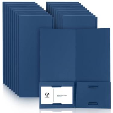 Imagem de Henoyso 50 pastas de apresentação de 10 x 23 cm, 2 pastas de bolso com dois porta-cartões de visita, ideal para convidados bem-vindos, informações do cliente, confirmação de recibo (azul marinho)