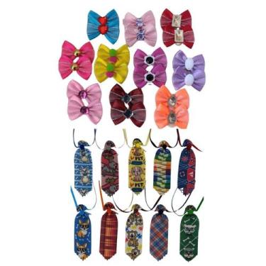 Imagem de Laços Pet + Gravatas Estampadas Cachorro 30 Unidades Médio Rochanelli