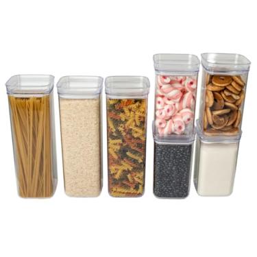 Imagem de Kit 7 Potes Herméticos Acrílico Cristal 2,2L e 1,2L Empilháveis Organizadores Para Mantimentos