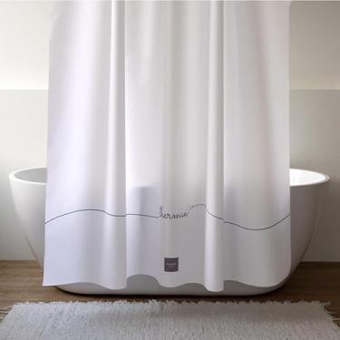 Imagem de onesevennine Cortina de chuveiro de designer coreana – Sem costura, resistente à água (180 cm L x 208 cm C) Thermae – Inclui 12 ganchos de plástico para fácil configuração