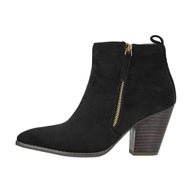 Imagem de Corkys Footwear Hey Girl Bota feminina de salto alto de 8,5 cm, com dois zíperes laterais funcionais e uma palmilha de EVA levemente acolchoada para conforto o dia todo, Camurça sintética preta, 36