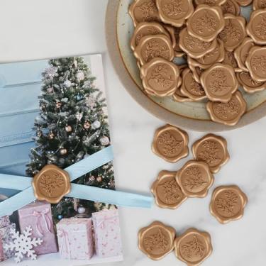 Imagem de FALESOUL Adesivos de lacre de cera, pacote com 50 adesivos de selo de envelope de convite de casamento, adesivos de cera autoadesivos para casamento, chá de bebê, convite de festa, Natal, embrulho de