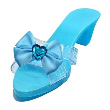 Imagem de Kokiya Sapato de princesa sem cadarço confortável portátil decorativo infantil para brincar de dramatização coleção festa dança, Azul com Laço