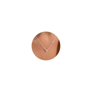 Imagem de BSGRL Colar delicado - Colar feminino lua, estrela, softball, laço cruzado, caubói, olho turco, estrela-do-mar, sol infinito, peixe para mulheres, banhado a ouro 14 K, banhado a ouro branco, Latão