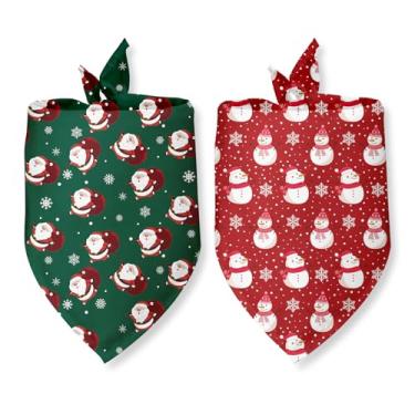 Imagem de Bandana de Natal para cães, pacote com 2, bandanas de Natal para cães, Papai Noel, bonecos de neve, flocos de neve, cachecol para animais de estimação, acessórios para cães e gatos pequenos e médios