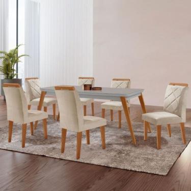 Imagem de Mesa de Jantar Copper 180cm Tampo MDF Vidro Canto Copo e 6 Cadeiras Me