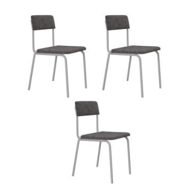 Imagem de Conjunto 3 Cadeiras de Jantar Fit Tecido Sintético Est.Branca - Metali