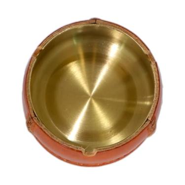 Imagem de Cinzeiro de couro feito à mão de luxo para uso interno – envolto em couro bovino, núcleo de aço inoxidável – peça de decoração de casa, bar e hotel (marrom conhaque vintage)