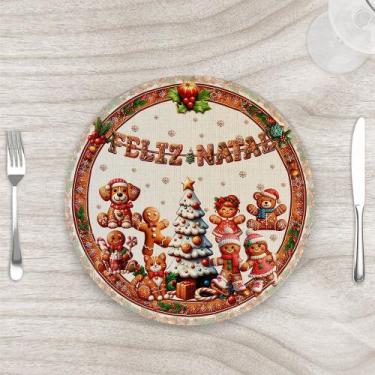 Imagem de Sousplat 35cm Natal Ginger com base MDF - Kit com 6 - Casa Mesa Banho