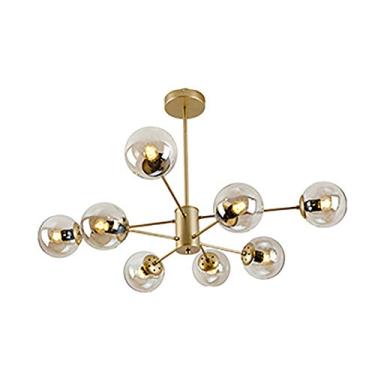 Imagem de Lustre de globo de vidro moderno, lustre Sputnik dourado, luminária de teto com revestimento de latão, iluminação durante a luz, sala de jantar, quarto, lustre simples Magic Bean E27 dourado