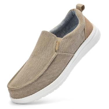 Imagem de RYIKA Mocassins masculinos sem usar as mãos livres, mocassins, mocassins, casuais, de lona, sapatos de barco, leves, antiderrapantes para caminhada, tênis macio, Caqui, 41