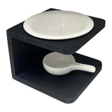 Imagem de Generic Queimador de óleo essencial de cerâmica, forno, presente, mesa, peça central, suporte para velas, aquecedor derretido, suporte para velas, para, Branco Preto
