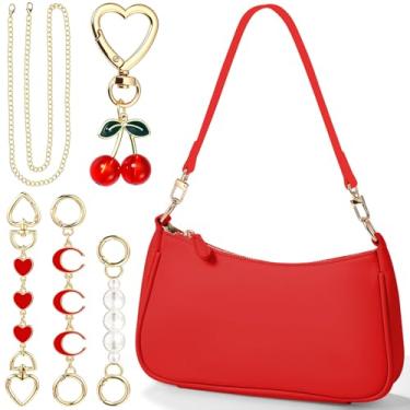 Imagem de Abbylike Bolsa de ombro feminina com 3 extensores de corrente com pingente de cereja pequena bolsa de mão de mão kit de berloque de presente de Natal, Vermelho, about 9.84 x 6.3 x 2.36 inches