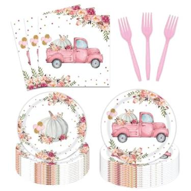 Imagem de Conjunto de pratos florais de abóbora para festa, guardanapos, utensílios de mesa, aquarela, descartáveis, pratos de papel, guardanapos para meninas, outono, chá de bebê, aniversário, dia de ação de