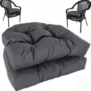 Imagem de amberr Conjunto de 2 almofadas de cadeira ao ar livre, à prova d'água para móveis de pátio, almofadas de vime para cadeira com alças ajustáveis (cinza escuro, 48 x 48 x 12,7 cm (2 unidades)