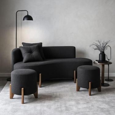 Imagem de Conjunto Sofá Curvo Orgânico + 02 Puff Luna Boucle Chumbo - Montanaris