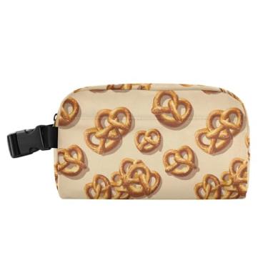 Imagem de Vuiyean Lancheira Yummy Snack marrom pretzels pequena bolsa térmica térmica mini lancheira com bolso com zíper e fivela, bolsa portátil congelável para lanche, sacola de refeição com alça para