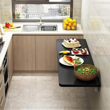 Imagem de Mesa de jantar montada na parede, mesa de jantar montada na parede de madeira maciça que economiza espaço, bancada de trabalho invisível para cozinha, varanda, quarto, 40 x 25 cm, preto
